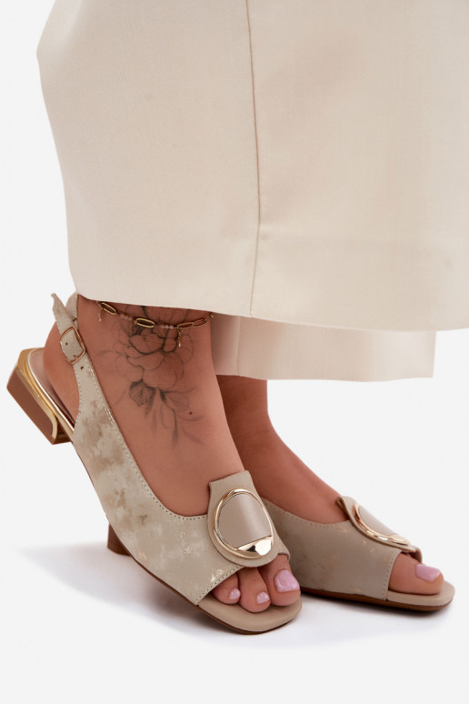 Dámske sandále so širokými podpätkami s ozdobami zlatej farby Glima
