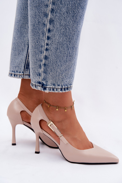 Lodičky s výrezmi a sponami Vinceza 62288 pieskovej farby