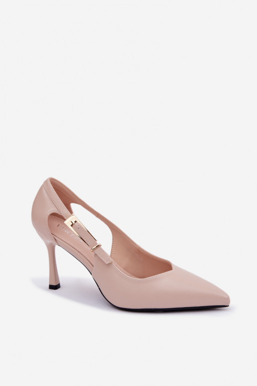 Lodičky s výrezmi a sponami Vinceza 62288 pieskovej farby