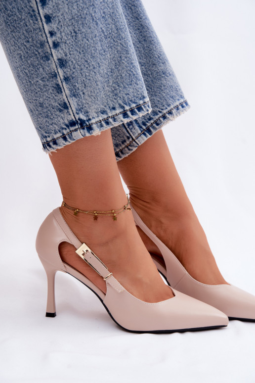 Lodičky s výrezmi a sponami Vinceza 62288 pieskovej farby