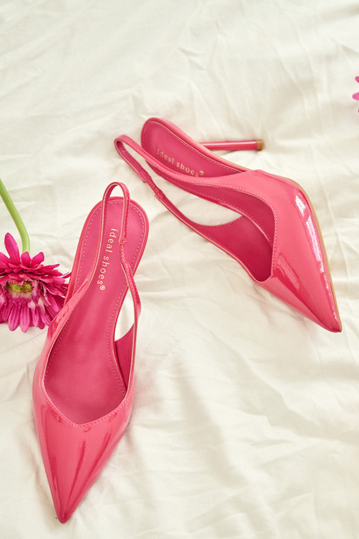 Ružové lakované vysoké podpätky sandále z umelej kože Calera