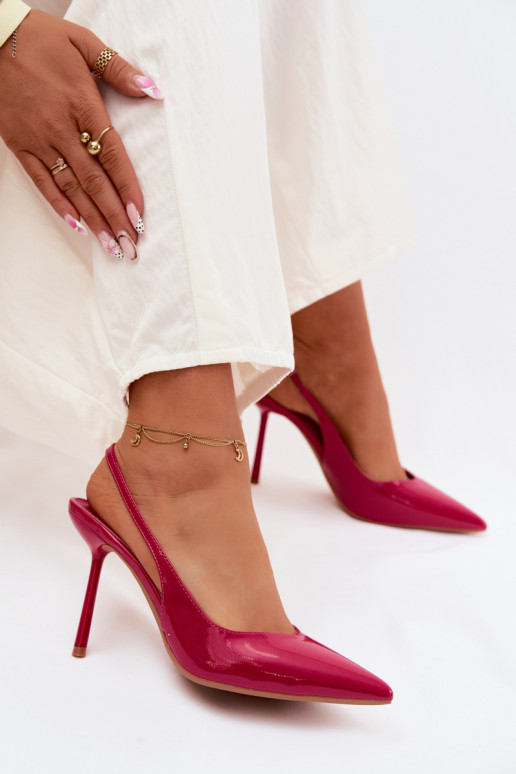 Ružové lakované vysoké podpätky sandále z umelej kože Calera