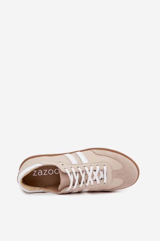 Zazoo N1068 kožené nízke tenisky pre ženy v pieskovej farbe