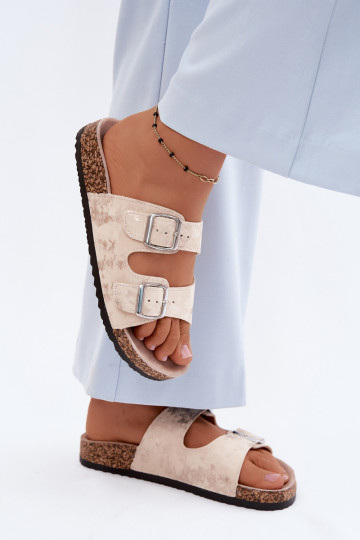 Dámske Papuče Zapnuté Korek s prackami béžová-zlatej farby Vivio