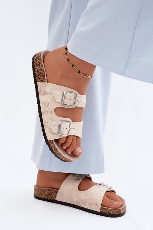 Dámske Papuče Zapnuté Korek s prackami béžová-zlatej farby Vivio