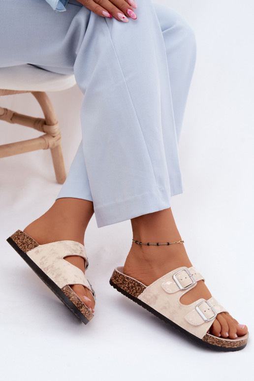 Dámske Papuče Zapnuté Korek s prackami béžová-zlatej farby Vivio