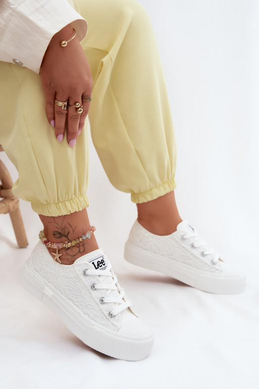 s čipkovými motívmi Bežná obuv s platformou LEE ISLA LACE INOMEN LOIN 50261003.1FG biela farba