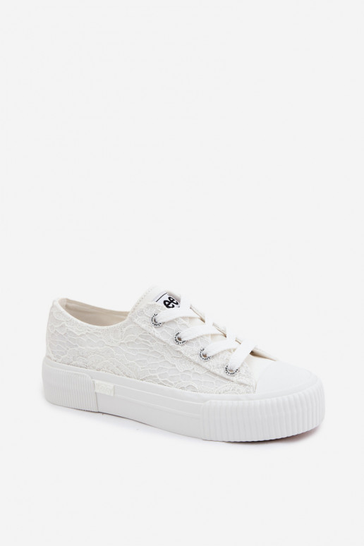 Módne topánky s čipkovými motívmi a platformou LEE ISLA LACE INOMEN LOIN 50261003.1FG v bielej farbe