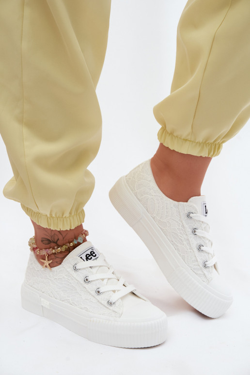 s čipkovými motívmi Bežná obuv s platformou LEE ISLA LACE INOMEN LOIN 50261003.1FG biela farba