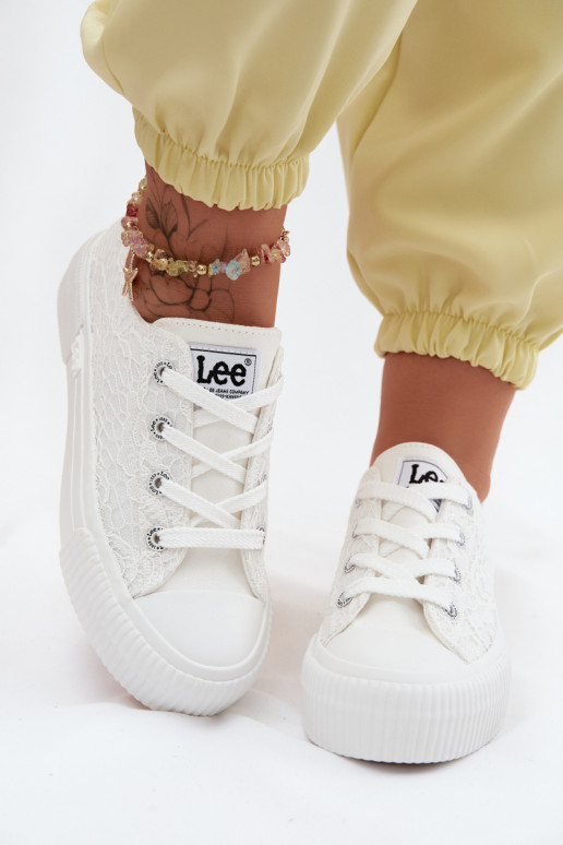 Módne topánky s čipkovými motívmi a platformou LEE ISLA LACE INOMEN LOIN 50261003.1FG v bielej farbe