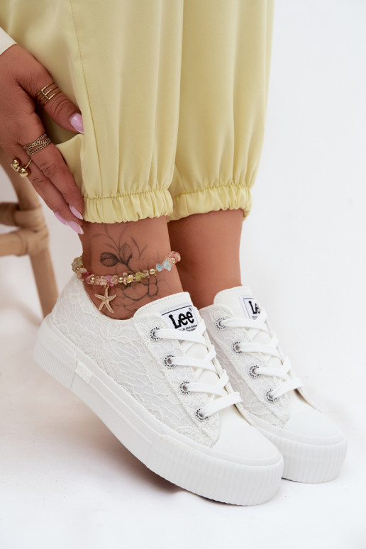 s čipkovými motívmi Bežná obuv s platformou LEE ISLA LACE INOMEN LOIN 50261003.1FG biela farba