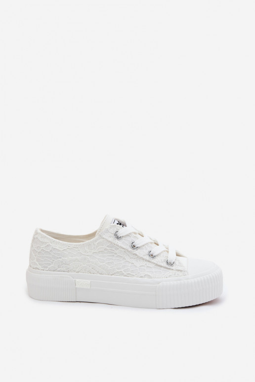 Módne topánky s čipkovými motívmi a platformou LEE ISLA LACE INOMEN LOIN 50261003.1FG v bielej farbe