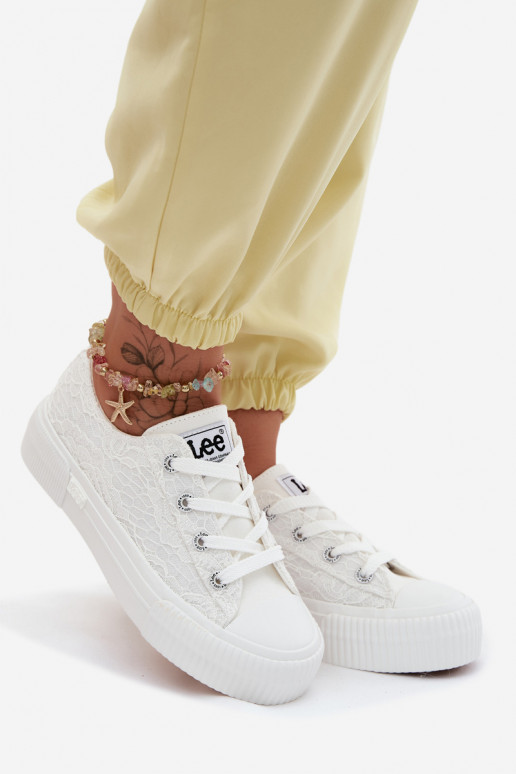Módne topánky s čipkovými motívmi a platformou LEE ISLA LACE INOMEN LOIN 50261003.1FG v bielej farbe