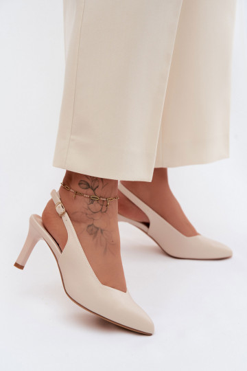 Dámske sandále Zapnuté Smukłym Obcasie Sergio Leone SK158 béžová 2