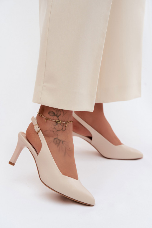 Dámske sandále Zapnuté Smukłym Obcasie Sergio Leone SK158 béžová