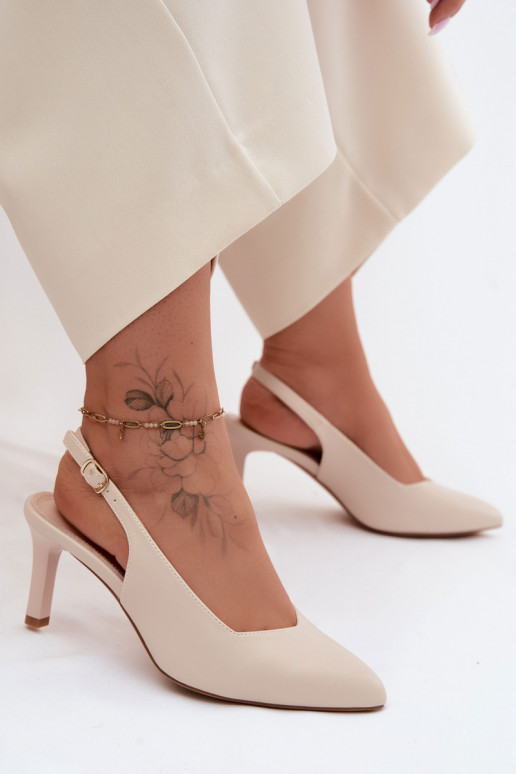 Dámske sandále Zapnuté Smukłym Obcasie Sergio Leone SK158 béžová