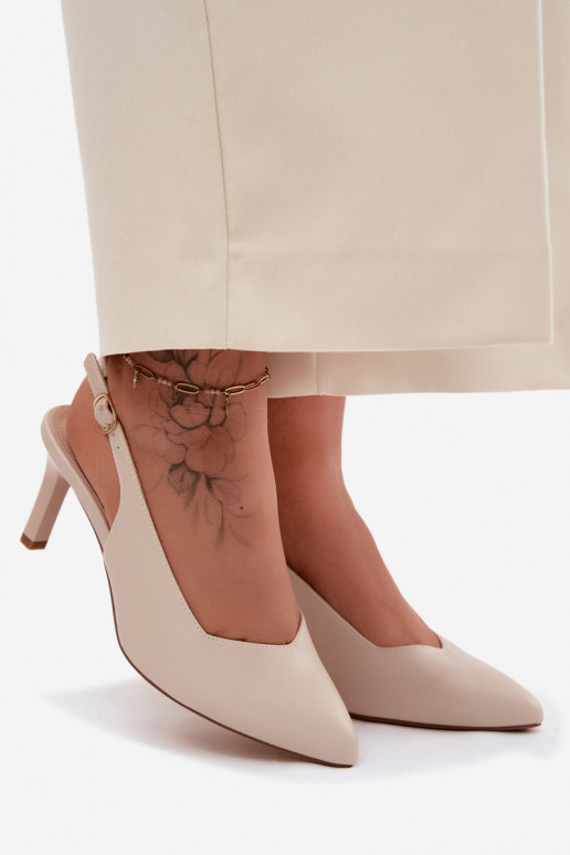 Dámske sandále Zapnuté Smukłym Obcasie Sergio Leone SK158 béžová