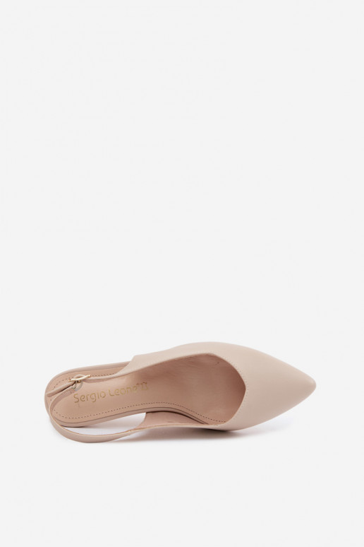 Dámske sandále Zapnuté Smukłym Obcasie Sergio Leone SK158 béžová