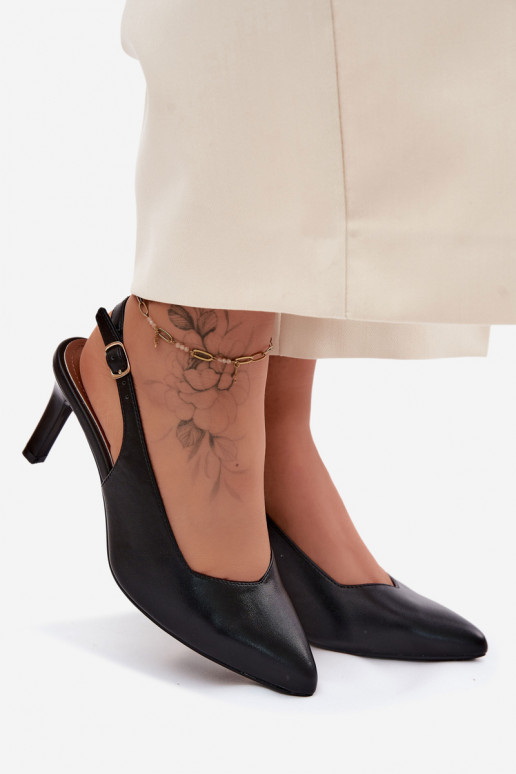 Dámske sandále Zapnuté Smukłym Obcasie Sergio Leone SK158 čierna