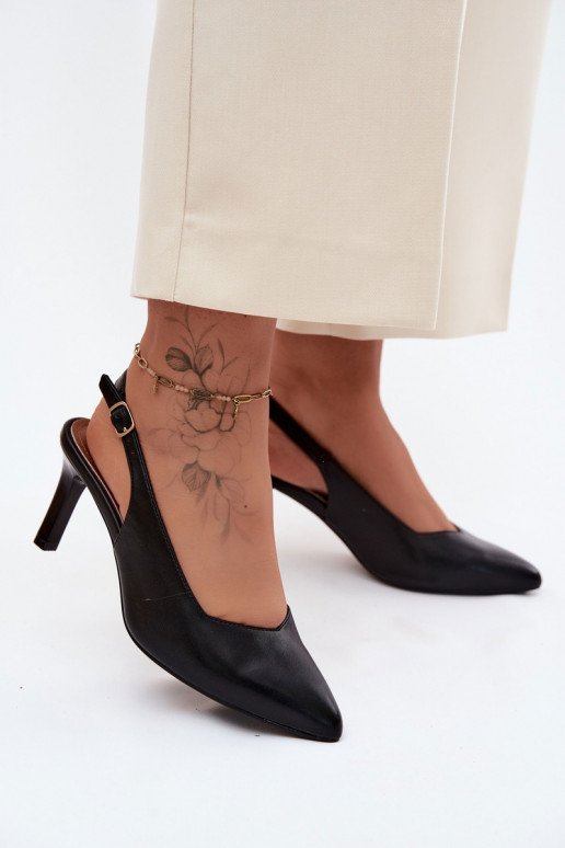 Dámske sandále Zapnuté Smukłym Obcasie Sergio Leone SK158 čierna