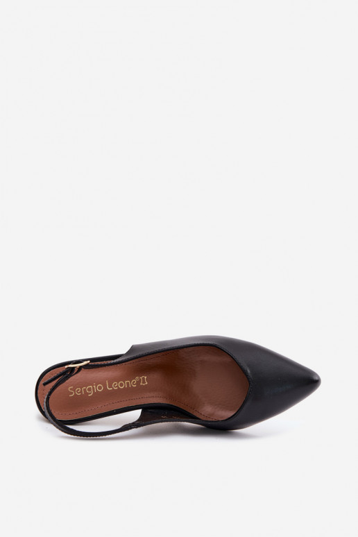Dámske sandále Zapnuté Smukłym Obcasie Sergio Leone SK158 čierna