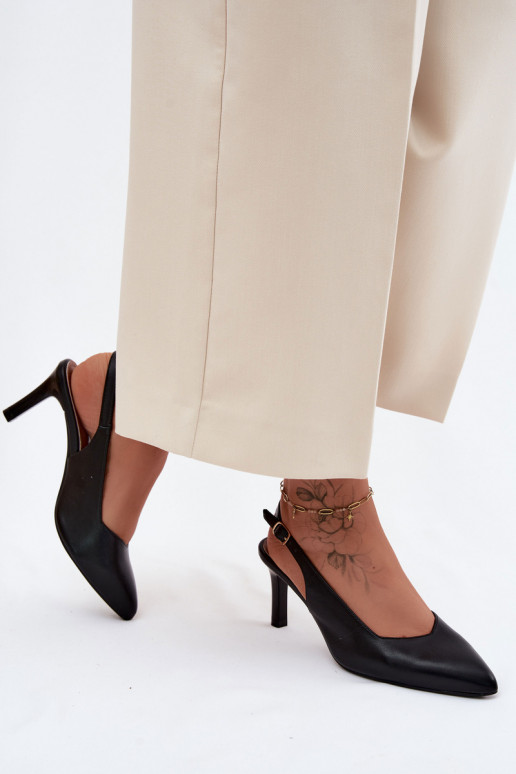 Dámske sandále Zapnuté Smukłym Obcasie Sergio Leone SK158 čierna