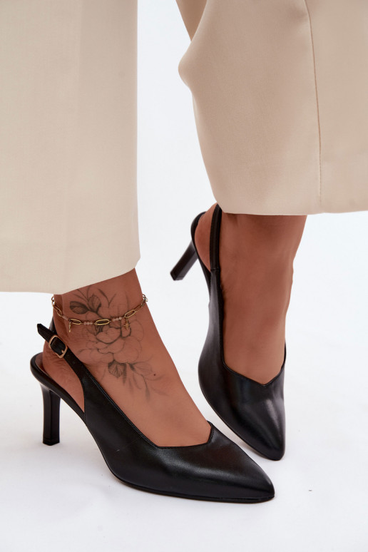 Dámske sandále Zapnuté Smukłym Obcasie Sergio Leone SK158 čierna