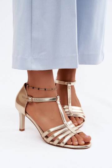 Dámske sandále S pruhmi Zapnuté Smukłym Obcasie Sergio Leone SK132 zlatej farby