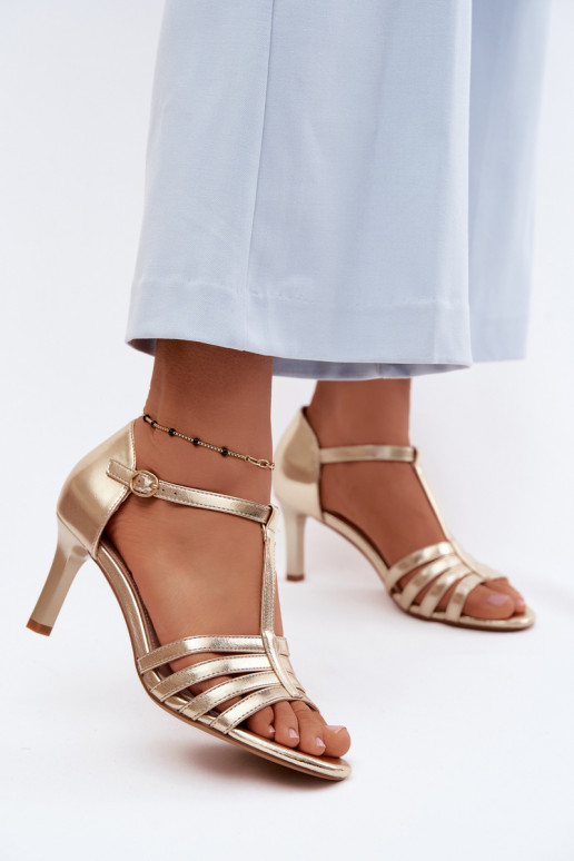Dámske sandále S pruhmi Zapnuté Smukłym Obcasie Sergio Leone SK132 zlatej farby
