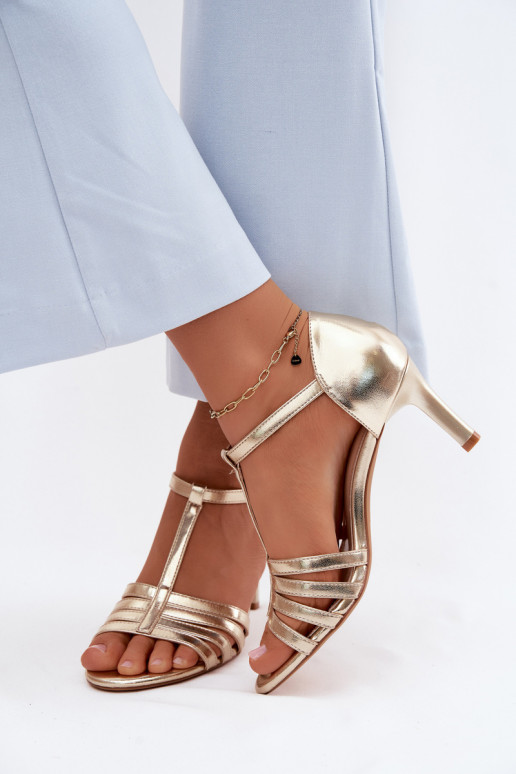 Dámske sandále S pruhmi Zapnuté Smukłym Obcasie Sergio Leone SK132 zlatej farby