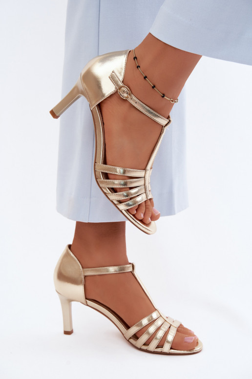 Dámske sandále S pruhmi Zapnuté Smukłym Obcasie Sergio Leone SK132 zlatej farby