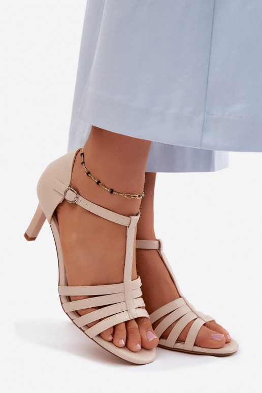Dámske sandále S pruhmi Zapnuté Smukłym Obcasie Sergio Leone SK132 béžová