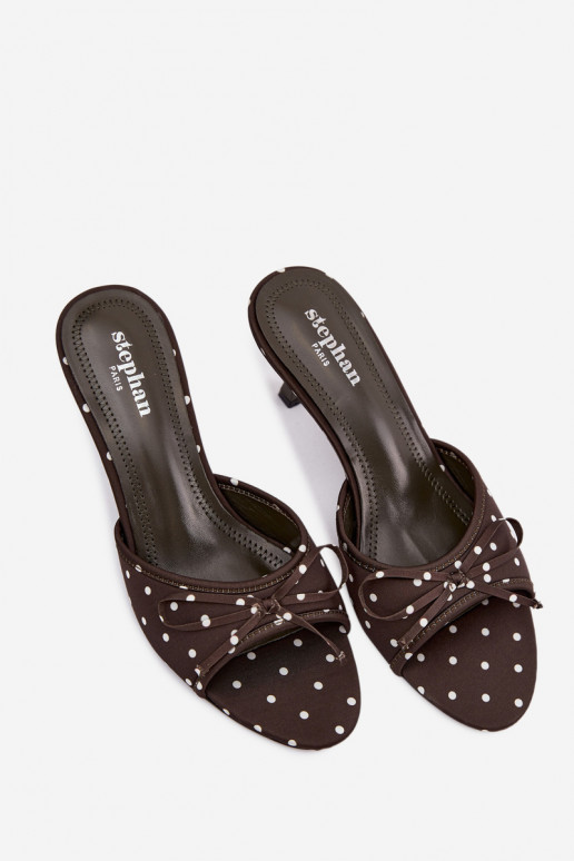 Dámske papuče so stuhami bodkami s tenkými podpätkami zelená farba Shinea