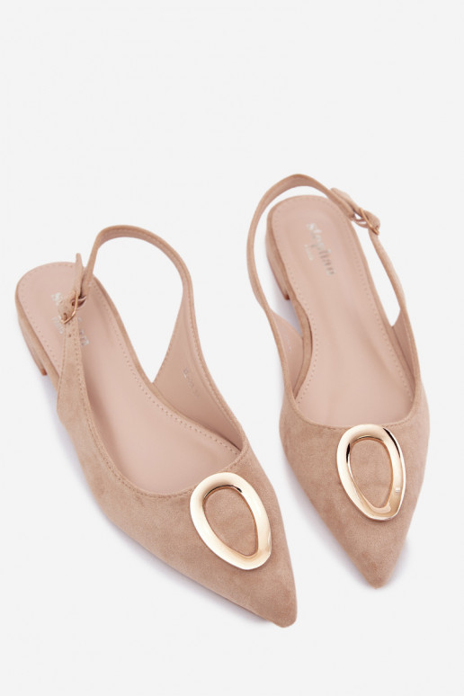 Dámske sandále so širokými podpätkami s ozdobami béžová Sparkle