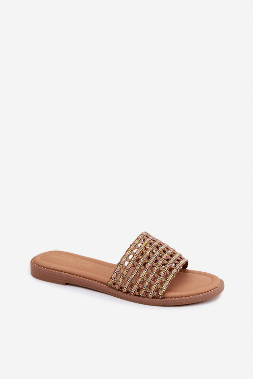 Hnedé šľapky s lesklými detailmi Fendi