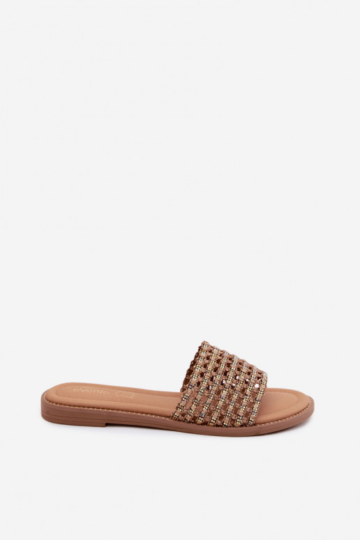 Hnedé šľapky s lesklými detailmi Fendi