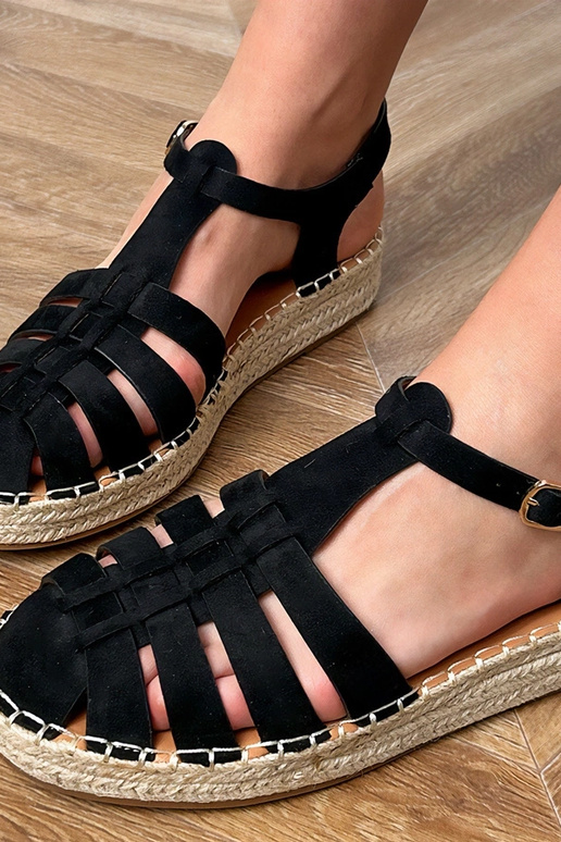 Čierne umelohodvábne espadrilové gladiátorské sandále Talejda