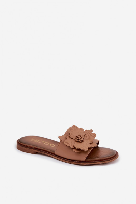 Kožené šľapky pre ženy s ornamentmi Zazoo 40477 v cappuccino farbe