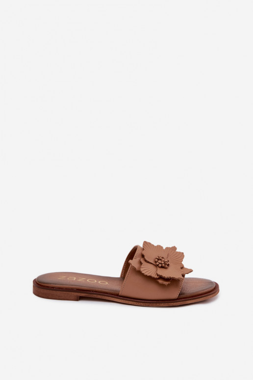 Kožené šľapky pre ženy s ornamentmi Zazoo 40477 v cappuccino farbe