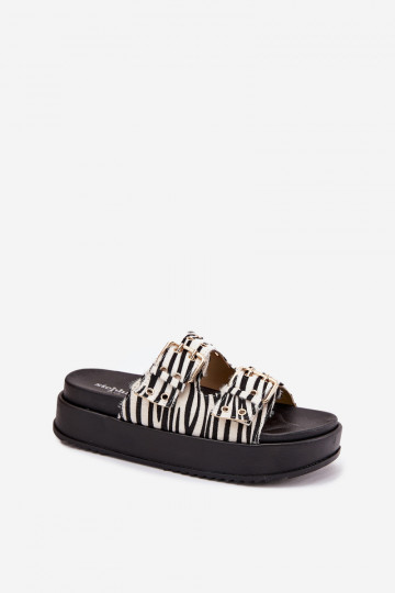 Zlaté dámske šľapky so sponami a platformou Zebra Virvania