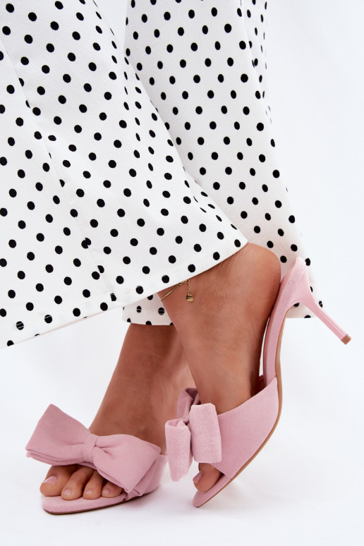 Ružové dámske šľapky s tenkými podpätkami a mašľami z umelej kože Tai turignolia