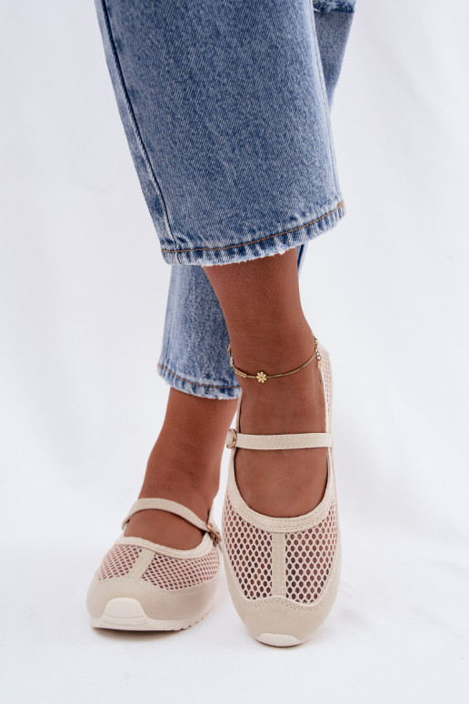 Sieťové baleríny s popruhmi v pieskovej Chicca