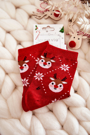 Dámske vianočné ponožky s leskom v červenej farbe Reindeers