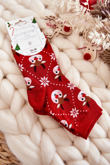 Dámske vianočné ponožky s leskom v červenej farbe Reindeers 2