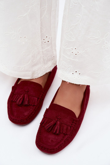 Dámske mokasíny s třásněmi z umelej semišovej bordovej farby Linden