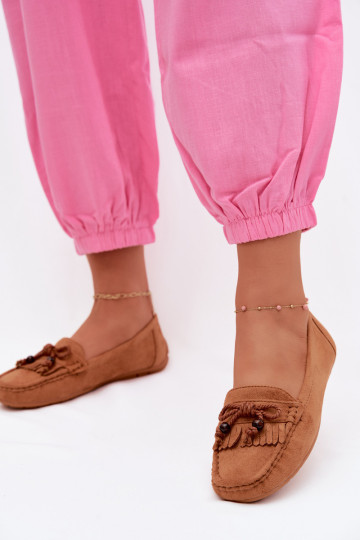 Dámske mokasíny s mašľami a strapcami z umelej semišovej kože v hnedej farbe Bluebell