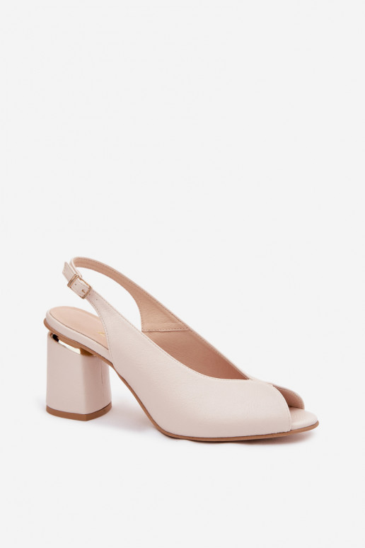 Elegantné dámske sandále na podpätku Zazoo 1085 slonovinovej farby