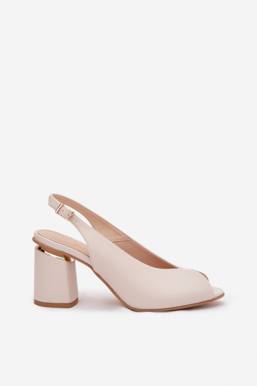 Elegantné dámske sandále na podpätku Zazoo 1085 slonovinovej farby