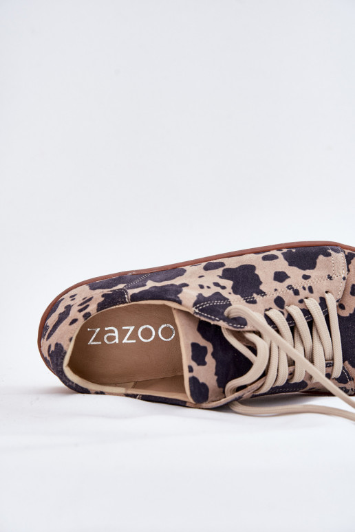 Hnedo-bežové voľnočasové topánky z umelej zamše Barefoot Zazoo N1120