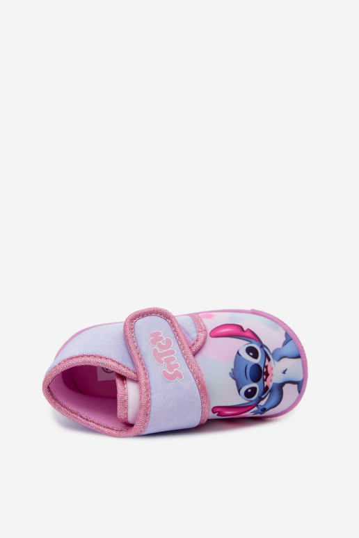 Detské šľapky na suchý zips STITCH ružové